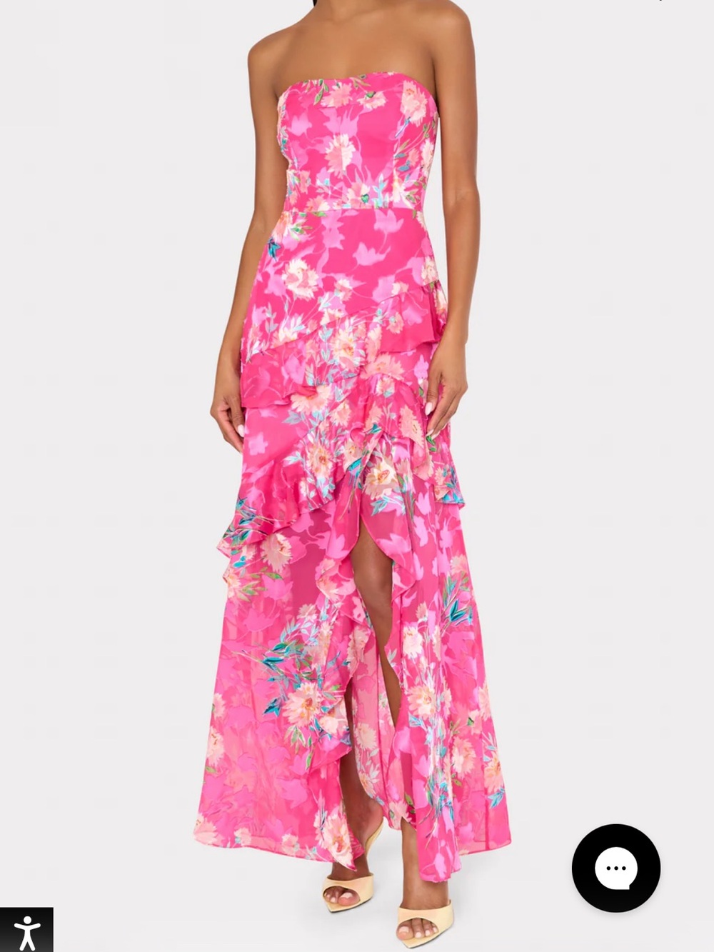 Milly Strapless Hot Pink Floral Ruffle Maxi Dress